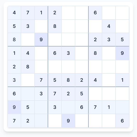 Standard 9x9 Sudoku puzzle grid